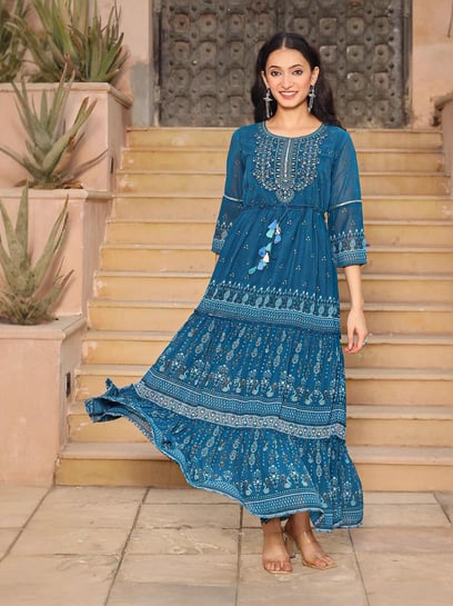 Juniper Blue Embroidered Maxi Dress