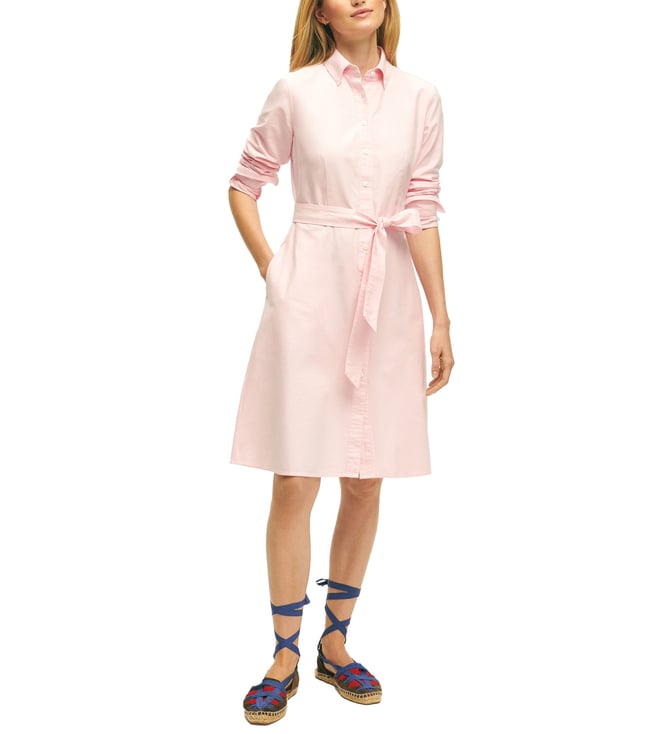 brooks brothers pink dress Brooks Brothers Pink Cap Sleeve Belted Welt-Pocket Dress In Stretch Crepe