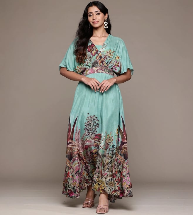 slim fit dress slacks Label RITU KUMAR Green Button-Down Long Dress main image 1