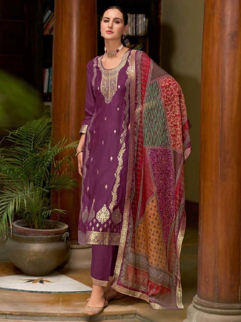 VredeVogel Set di pantaloni Kurta da donna in misto seta con ricamo in seta Dupatta, BEIGE, M