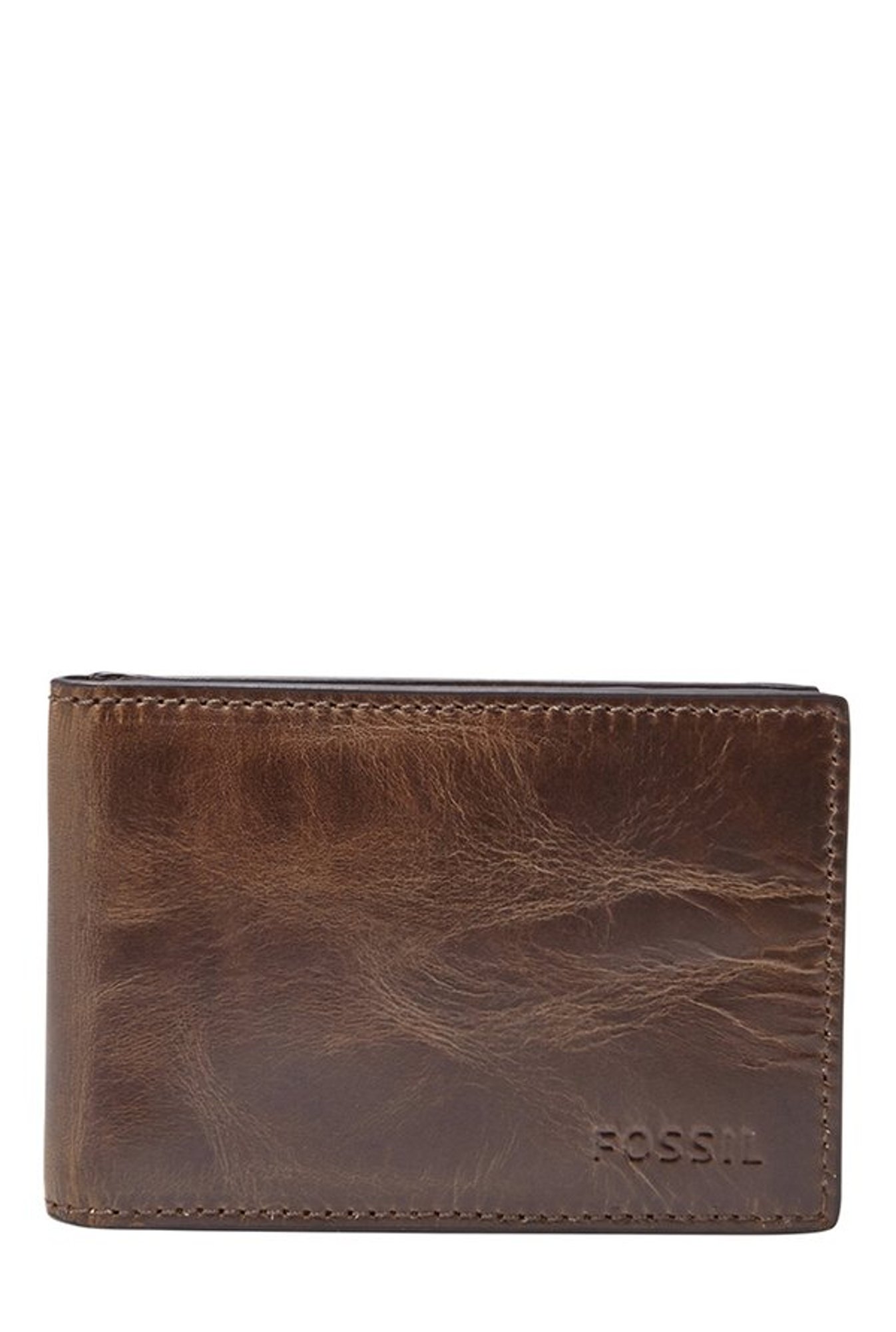 Buy Fossil Dark Brown Distressed Leather BiFold Wallet For Men At Best