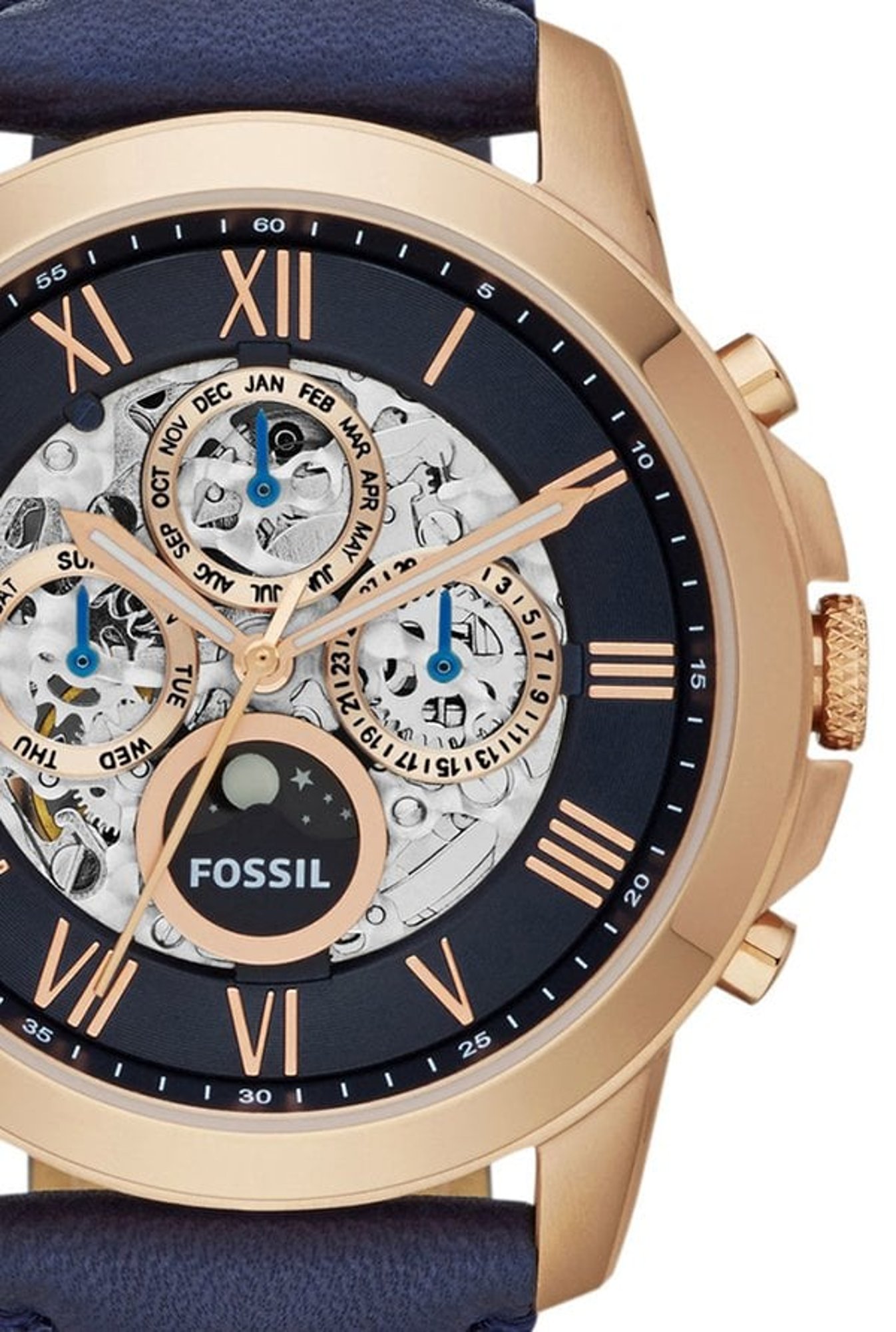 Fossil grant automatic on sale blue leather watch