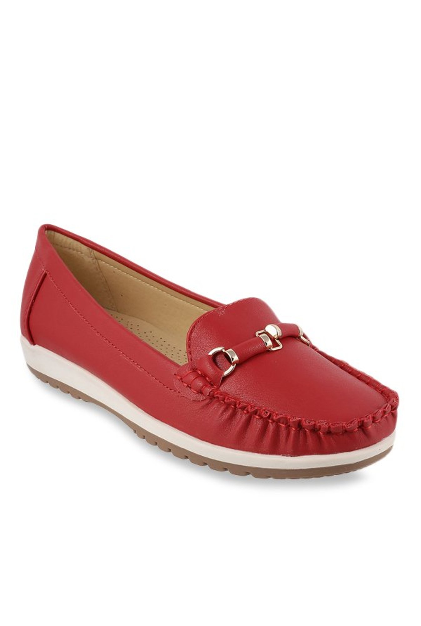 red heeled loafers