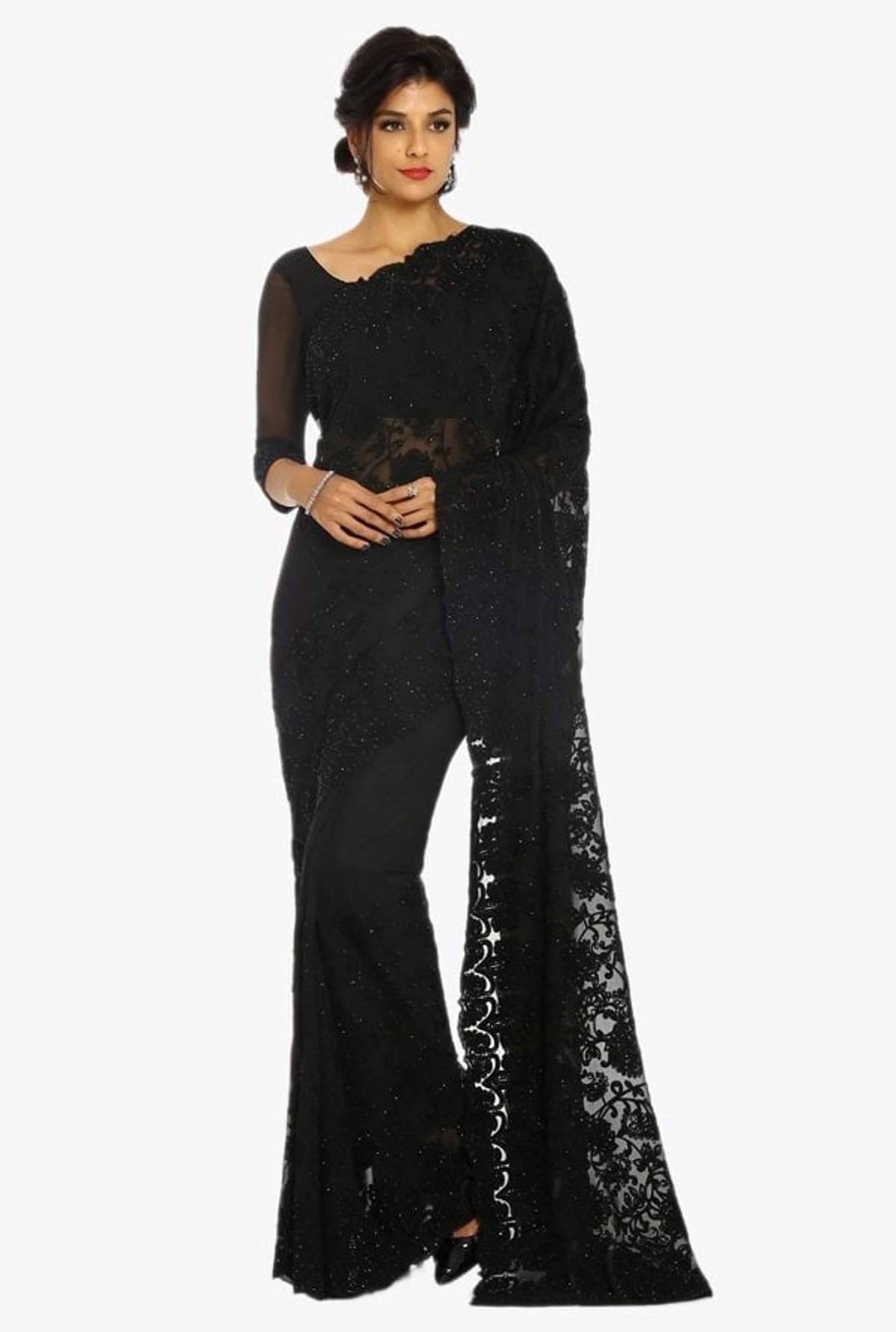 Georgette Sarees Online in India from Soch - Black Georgette Saree With  Sequin Embellished Geometric Patterns