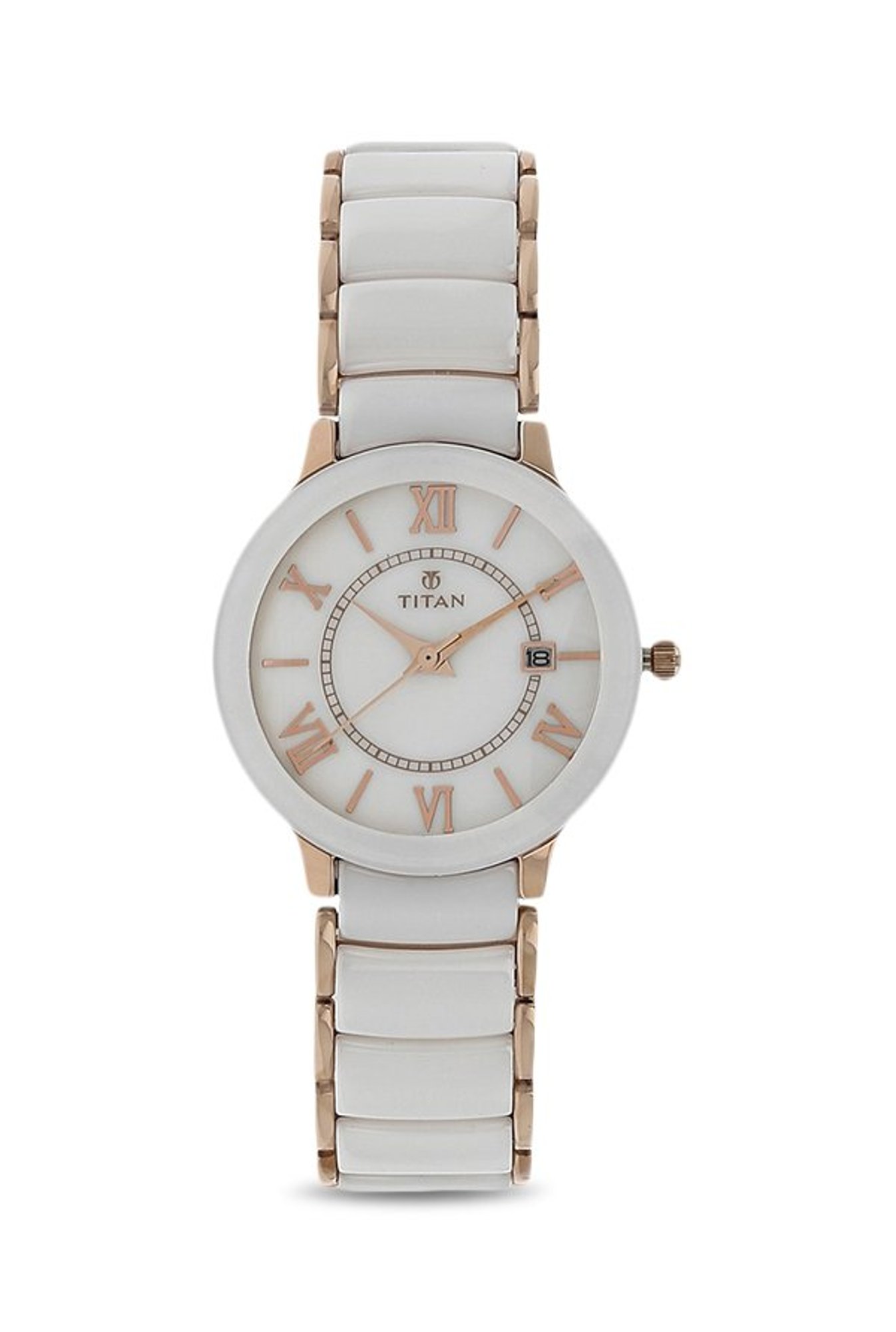 Titan White Dial Two Toned Stainless Steel Strap Watch For Women 2572BM01