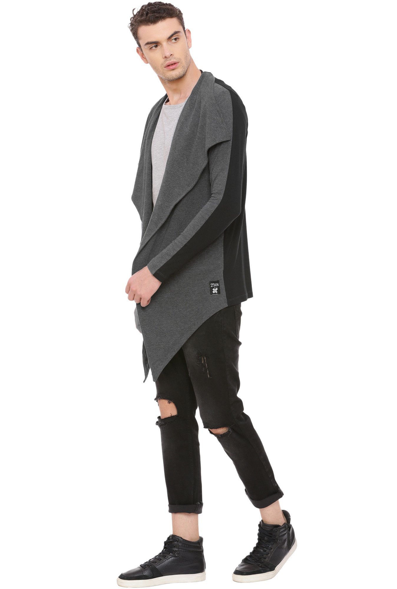 Grey Slim Fit Waterfall Cardigan 