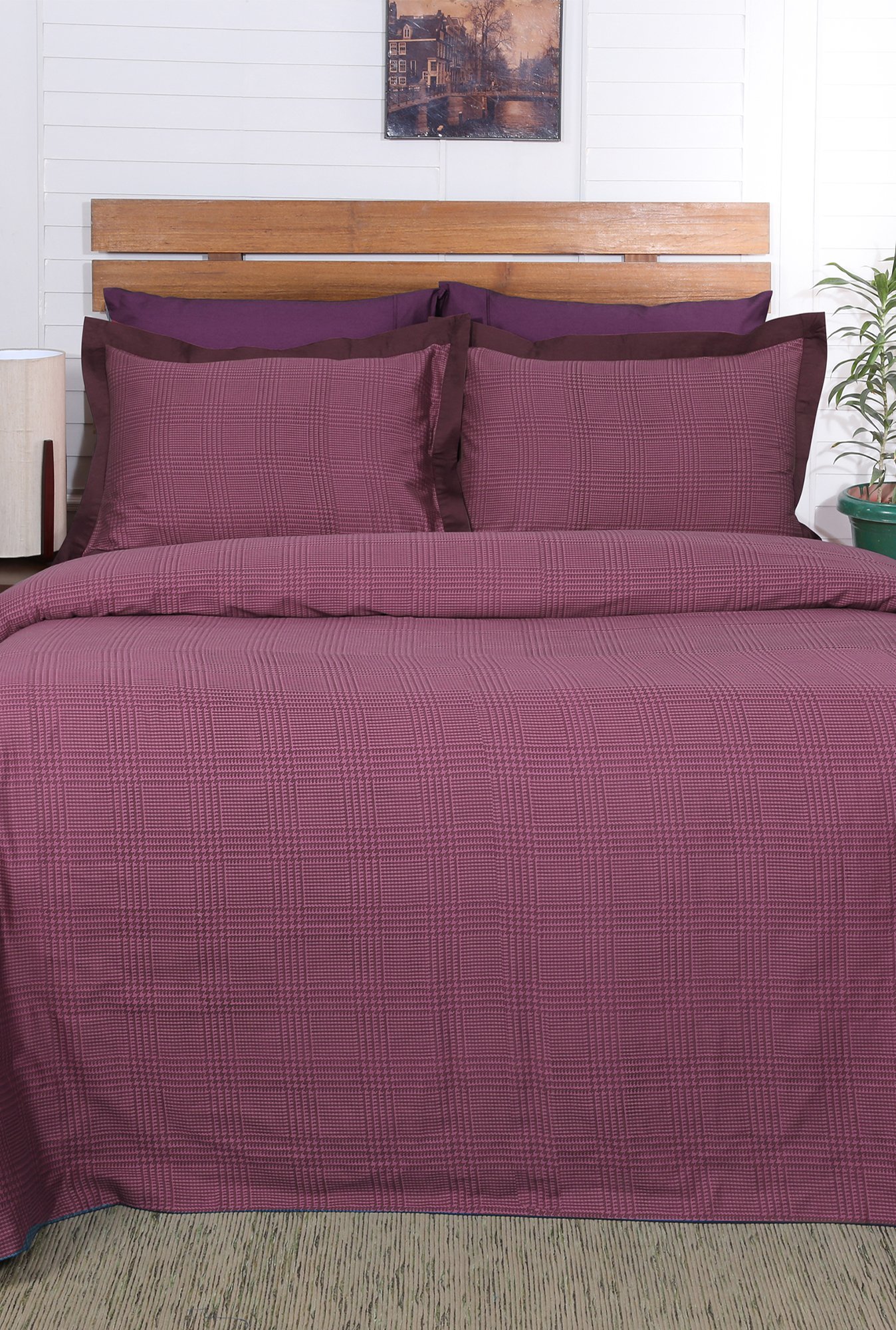 Buy Maspar Plum Houndstooth Cotton Duvet Cover With 1 Pillow