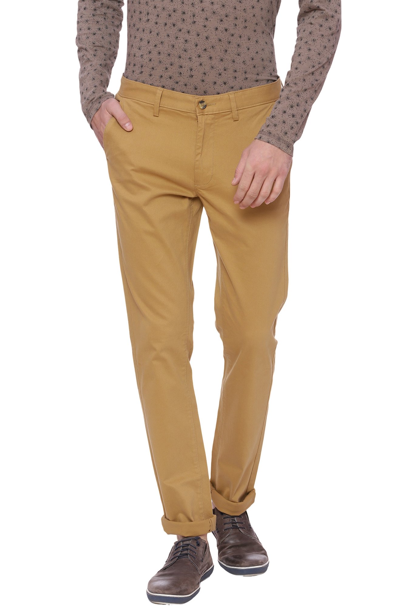 Buy Basics Khaki Low Rise Flat Front Tapered Fit Trousers for Men Online   Tata CLiQ