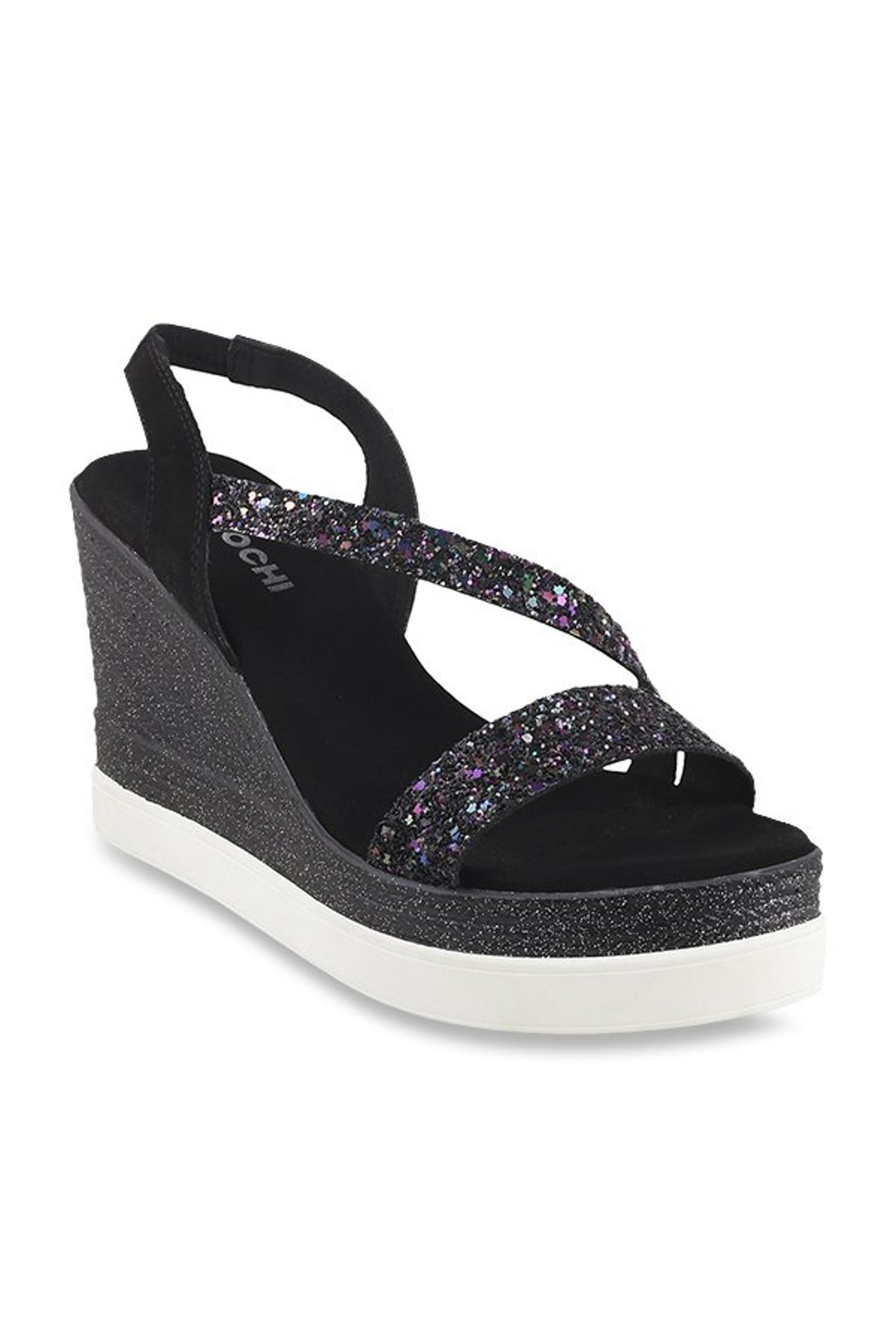 Buy Mochi Women's Black Sling Back Wedges from top Brands at