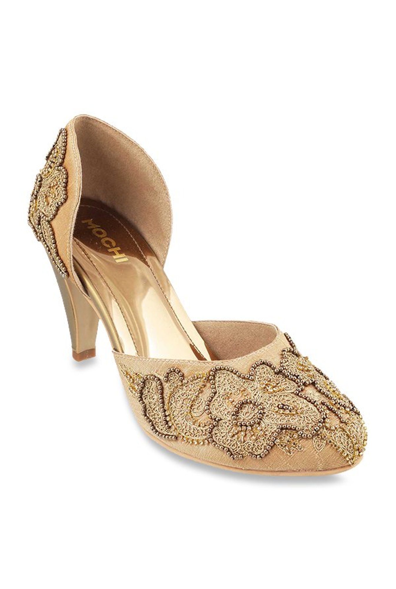 Buy Haute Diva By Mochi Beige Antique Gold D orsay Shoes for