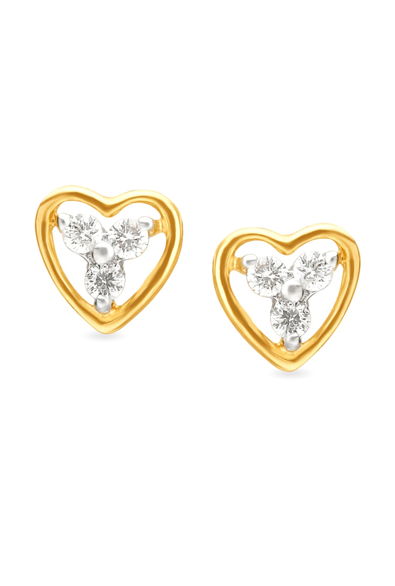 Darling 18 Karat Yellow Gold And Diamond Heart Shaped Stud Earrings