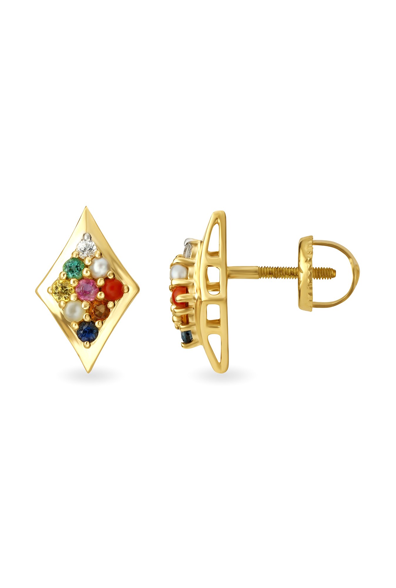 Vibrant Floral Navaratna Stud Earrings