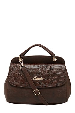 Esbeda Croco Dark Brown Textured Handbag