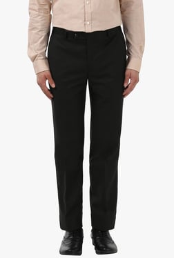 Park Avenue Jet Black Super Slim Fit Flat Front Trousers