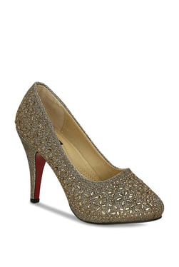 Get Glamr Dignity Antique Gold Stiletto Pumps