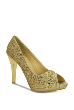 Get Glamr Tease Golden Peeptoe Stilettos