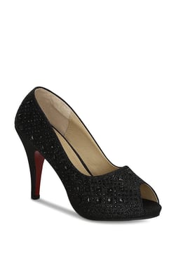 Get Glamr Ravish Black Peeptoe Stilettos
