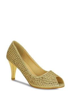 Get Glamr Ravish Golden Peeptoe Stilettos