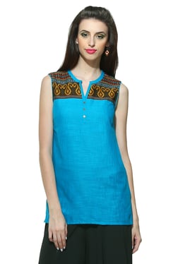 Aurelia Cotton Blue Solid Kurti for women price in India on 25th ...