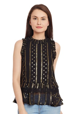The Yellow Hanger Black Embellished Peplum Cami Top