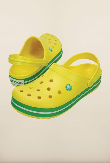 yellow and green crocs