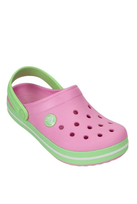 pink and green crocs
