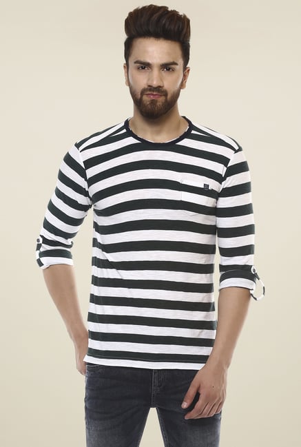Mufti Ecru \u0026 Green Full Sleeves Striped 