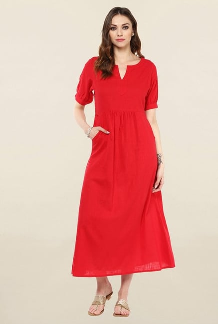 Jaipur Kurti Red Solid Cotton Kurta