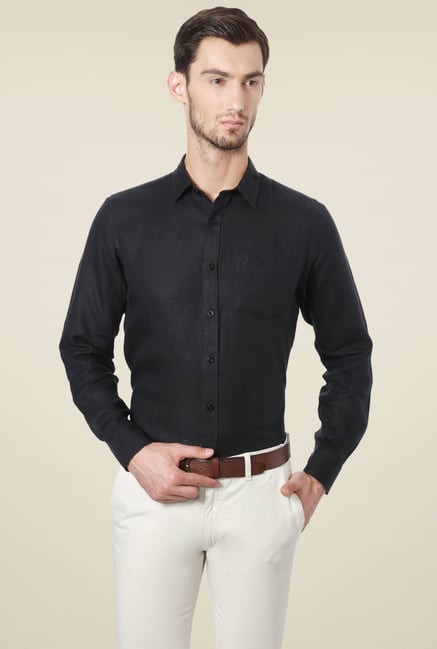 Allen Solly Black Full Sleeves Solid Linen Shirt