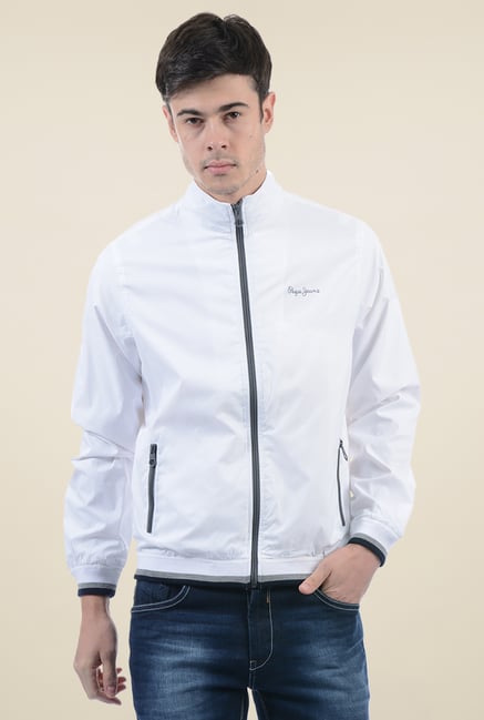 Buy Pepe Jeans Men White Solid Biker Jacket - Jackets for Men 7718832 |  Myntra