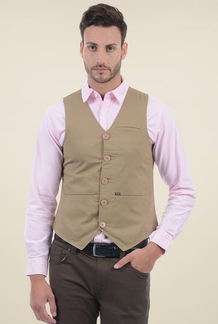 Buy Pepe Jeans Beige Regular Fit Waistcoat for Men Online Tata CLiQ