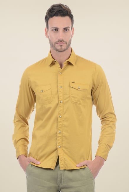 Buy Pepe Jeans Mustard Cotton Shirt for Men Online Tata CLiQ