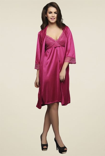 Buy Clovia Fuchsia Satin Nighty for Women Online Tata CLiQ