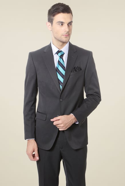 Peter England Dark Grey Full Sleeves Comfort Fit Blazer