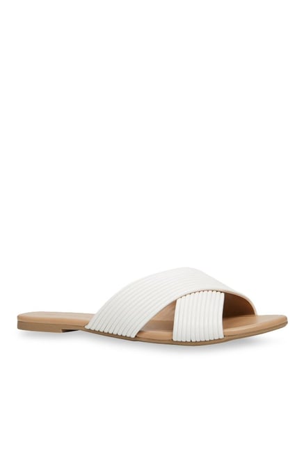 white cross strap sandals