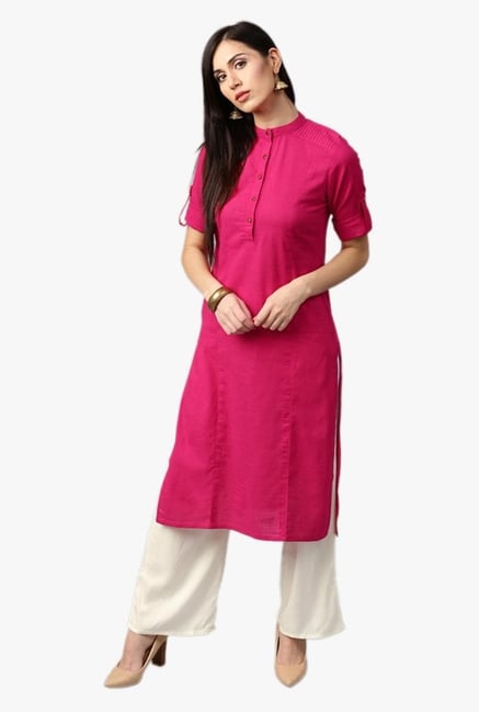 white kurti with pink plazo