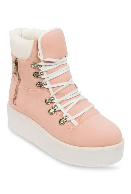Buy Truffle Collection Baby Pink White Casual Boots for Women at
