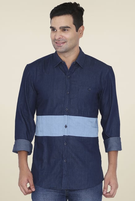 Buy Wrangler Dark Blue Slim Fit Full Sleeves Shirt from top Brands
