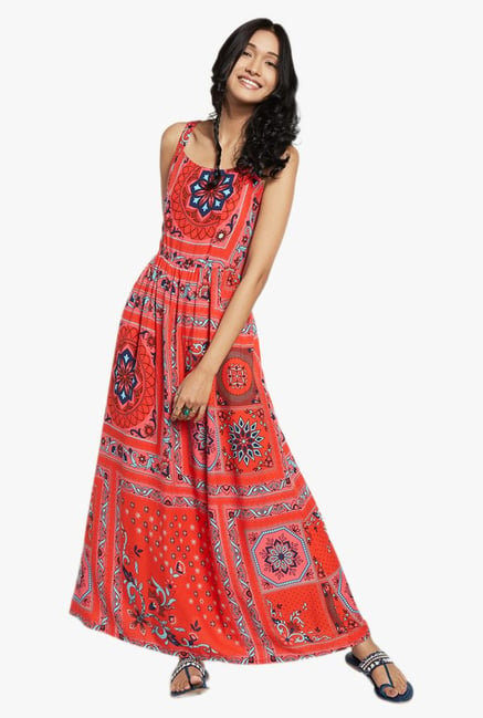 global desi red maxi dress