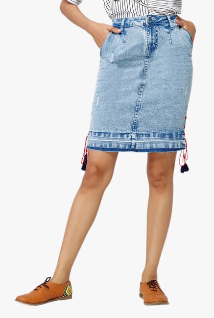 above the knee denim skirt