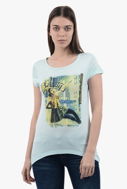 Buy Pepe Jeans Blue Printed T-Shirt for Women Online Tata CLiQ