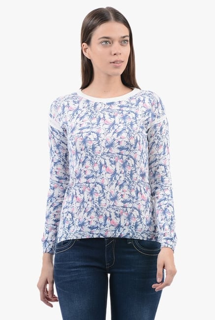 Buy Pepe Jeans Off White Blue Floral Print Sweater for Women