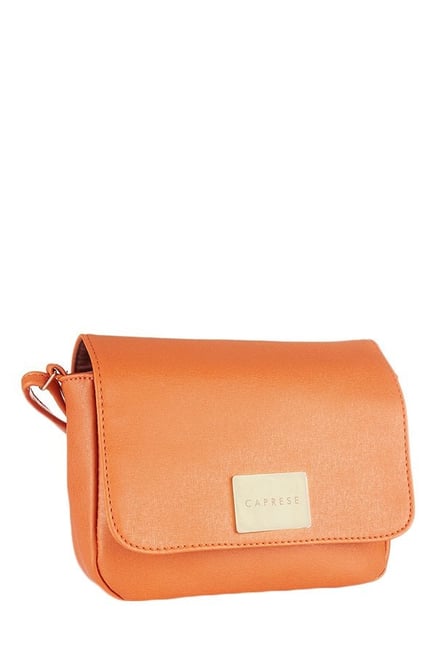 Buy Caprese Lindsay Orange Solid Flap Sling Bag For Women At Best