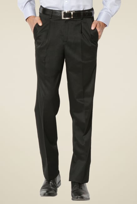 Buy Van Heusen Black Pleated Regular Fit Trousers for Men Online