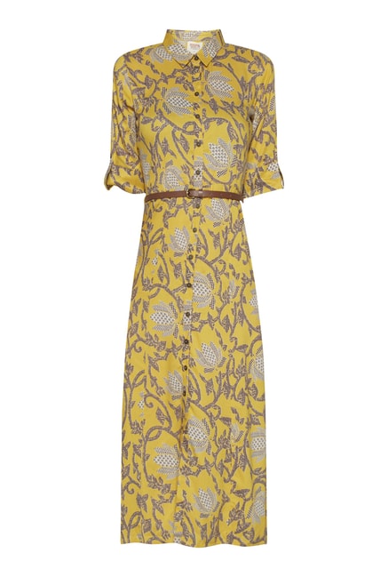Buy Bombay Paisley by Westside Yellow Dress with Belt for Women Online ...
