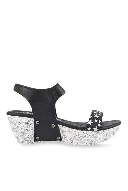 Buy Mochi Women's Black & White Ankle Strap Wedges from top Brands