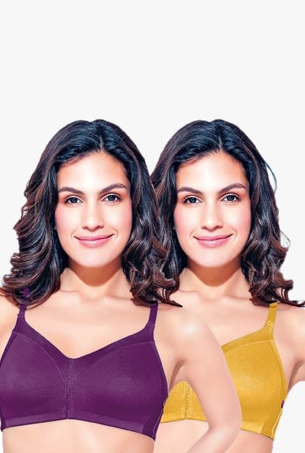 Enamor Purple & Mustard Non Wired Non Padded Bra - Pack Of 2-picture-26