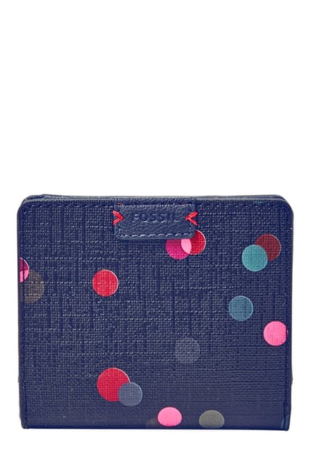 Buy Fossil Navy Polka Dot Leather Bi-Fold Wallet For Women At Best