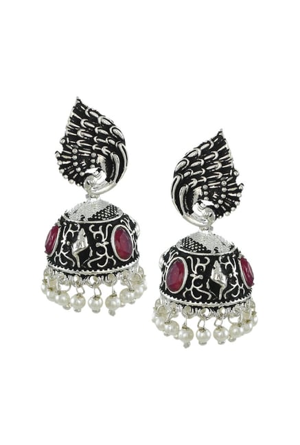 Zaveri Pearls Silver Alloy Antique Jhumki Earrings-picture-43