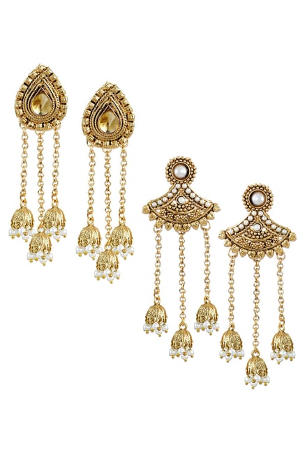 Zaveri Pearls Yellow Alloy Ethnic Jhumki Earrings (Set of 2)-picture-16